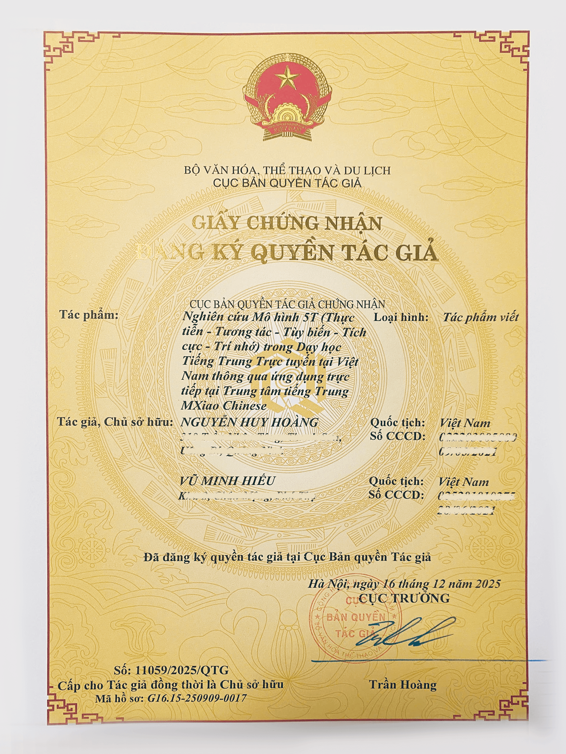 Giấy chứng nhận đăng ký quyền tác giả phương pháp 5T